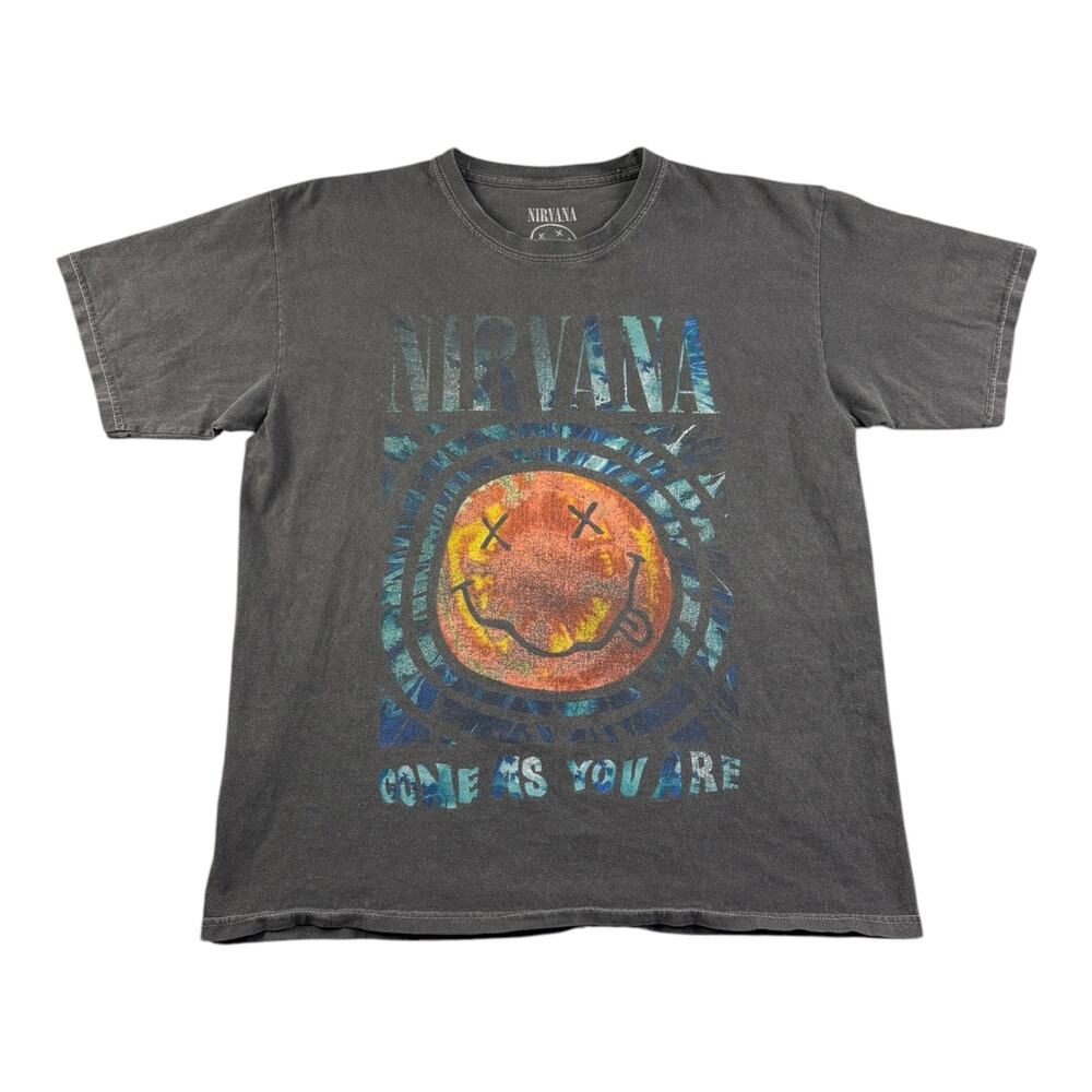 Nirvana Smiley Face Logo Men's‎ T- Shirt Size S/M Gray Multicolor 100% Cotton